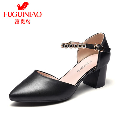 

Fugui bird FUGUINIAO single shoes womens shoes ladies thick with thick with pearl buckle with sweet pointed shallow mouth K99D533C black 34