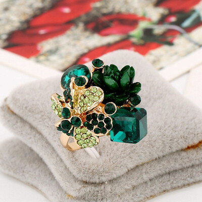 

Flower Ring For Women Hot Sale Crystal Fashion Party Ring Colorful Jewelry Trendy Adjustable Womens Ring