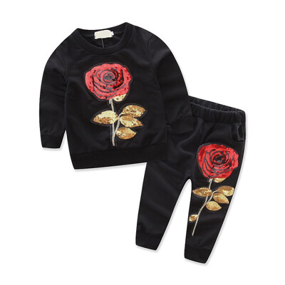 

Autumn Infant Baby Girls Long Sleeve Rose Flower Print Sweatshirt TopsPants Trouser Casual Costume Set