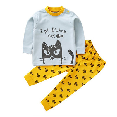

Kids Boys Pajama Sets Cartoon Print Long Sleeve O-Neck Cute T-Shirt Tops with Pants Baby Girls Child Autumn Sleeping Clothes