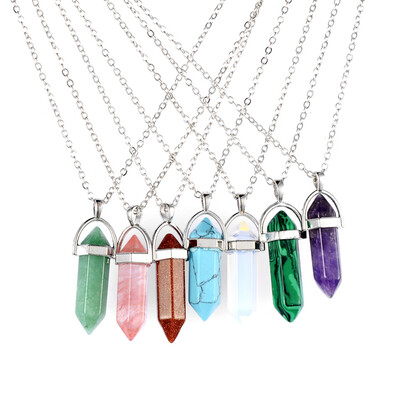 

Fashion Woman Girl Jewelry Gemstone Necklace Natural Stone Hexagonal Pointed Reiki Chakra Pendant Crystal Necklace Chain 13