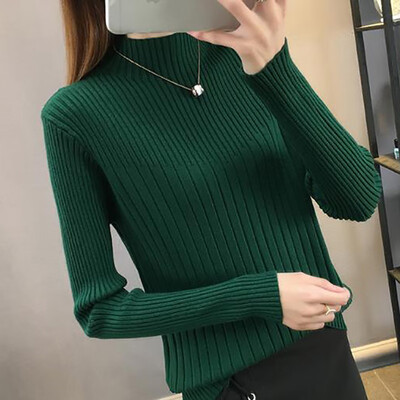 

Women Sweater Knitted Winter Sweater New Half-high Collar Sweater Women\s Color Slim Long-sleeved Pullover Sweater Tops