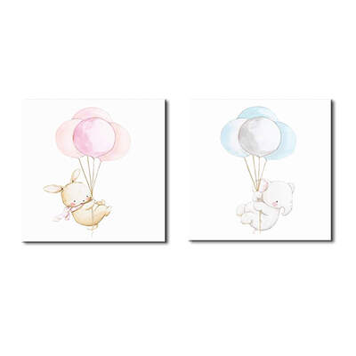 

2 Panels HD Animal Balloon Art Printed Oil Painting Oil Poster Picture for Home Wall Decor