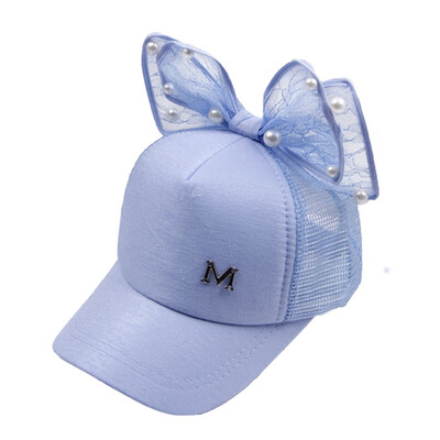 

Children Girl Sun Hat Baseball Cap Pearl Bowknot Mesh Sun Visor Adjustable Hat