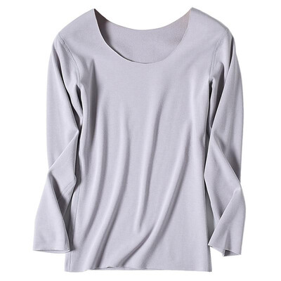 

Fashion Women Autumn Solid Color T-Shirt Seamless O Neck Long Sleeve Warm Thin Soft Bottoming Top