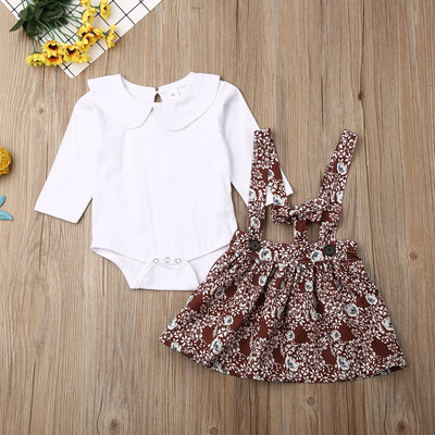 

Newborn Baby Girls Floral Long Sleeve Doll Collar Skirt Strap Dress Clothes Tops