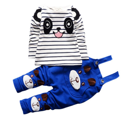 

Children Clothing Baby Girl Boys Clothes Set Little Bear Stripe Long-Sleeve T-Shirt Straps Pants Set Kids Sport Suit Set 1-4Y