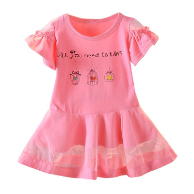 

2019 Summer Girls Dress Kids Clothes Short Ruffle Sleeve T-Shirt Lace Dress Toddler Princess baby girl clothes for 1-4 Years