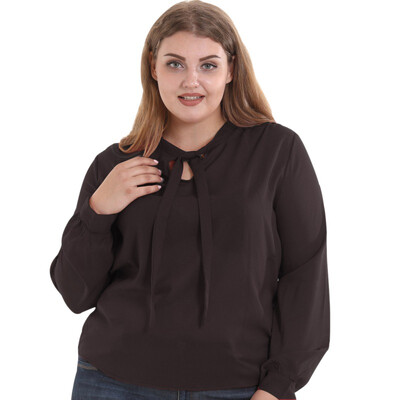 

Plus Size Women Chiffon Blouse Fashion Solid Color Long Sleeve Lace Up Blouse Shirt femme 4  White Casual Tops camisa feminina
