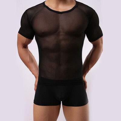

Men Sexy Casual Male Short Sleeve Solid Color Round Neck Slim Tops T-Shirt New