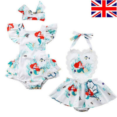 

UK Toddler Newborn Baby Girl Cartoon Mermaid Bodysuit Romper Jumpsuit Clothes
