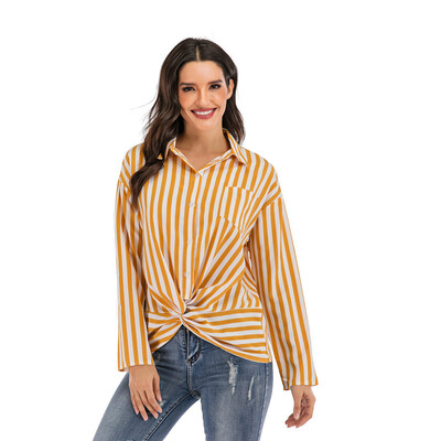 

Gobestart Women Sexy Stripe Print Long Sleeve T-Shirt Loose Bandage With Pocket Top