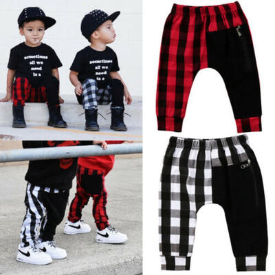 

Casual Toddler Kids Boys Plaid Zipper Bottom Pants Panty Harem Pants Trousers