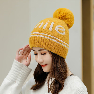 

Korean version of wool ball adult wool cap winter Joker thick warm knit cap letter head cap factory outlet