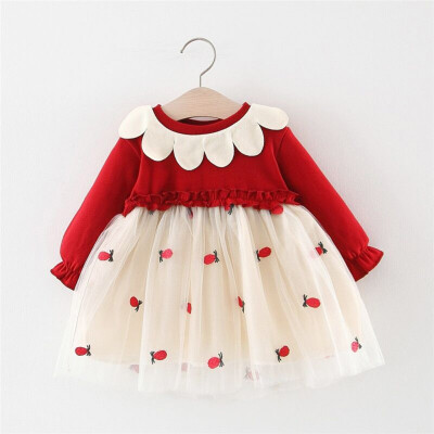 

Autumn Casual Baby Girls Clothes Dress 0-4T Long Sleeve Pneapple Pattern Patchwork Mesh Dress Kids Dresses