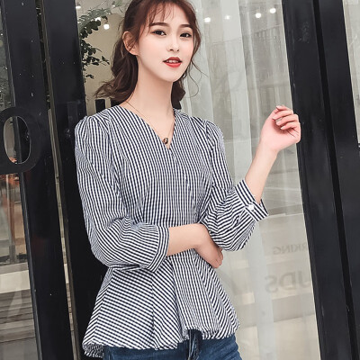 

Spring Autumn Women Blouse V-Neck Long Sleeve Work Shirts Women office Tops Plaid Blouse