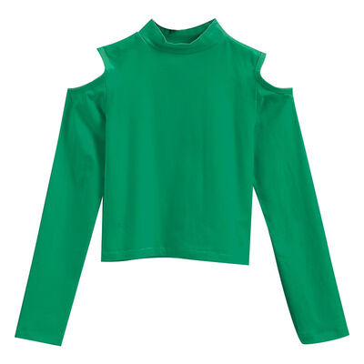 

Spring Summer New Slim Solid Color Women Crop Tops Korean Style Turtleneck Long Sleeve Off The Shoulder T-shirts