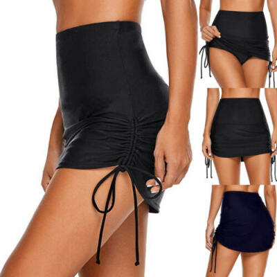 

UK Women Sexy High Waist Swimming Skirt Hem Drawstring Bottoms Lady Short Dress