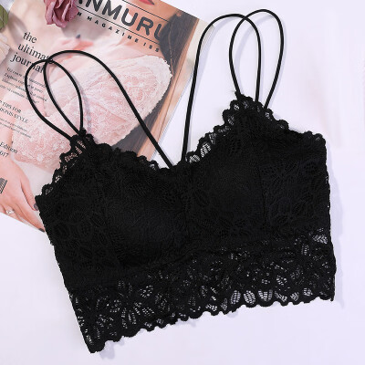 

Fashion Lace Flowers Detachable Chest Pad Hem Breathable Hollow Bra Tube Tops Femele Solid Color Underwear Camisoles Tops