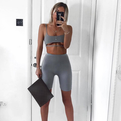 

New yoga running womens cropped navel short camisole five pants shorts suit women High quality breathable