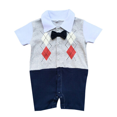 

Infant Baby Gentleman Design Short Sleeve Rompers Kids Boys With Bowknot Jumpsuit Newborn Clothes