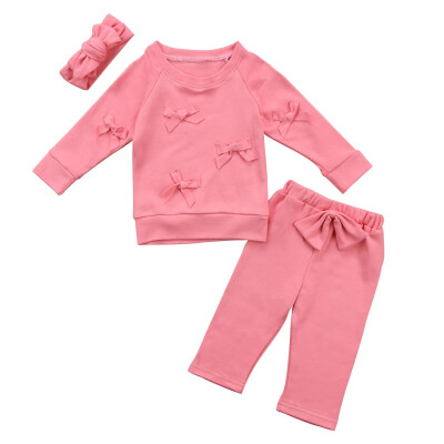 

Baby Girl Set Personality Solid Color Shirt Comfortable Bowtie Decor Pants Kids Clothes Set