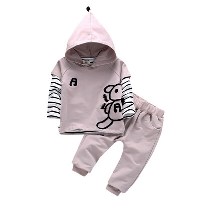 

New Autumn Baby Boy Clothes Set Long Sleeve Striped Tops&Hooded Outerwear with Solid Color Pants Boy Pieces Suit 3PcsS