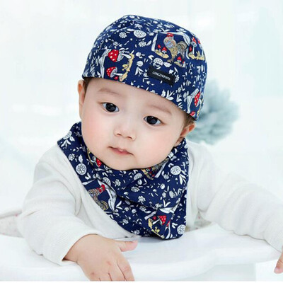 

Spring Autumn Lovely Baby Boy Girl Retro Printed Pattern Pirate Hat Caps Triangle Bibs Scarf Set