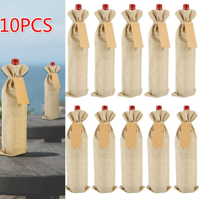 

10PCS Burlap Wine Gift Bags Jute Drawstring Wine Bottle Covers with Tags&Ropes for Wedding Christmas Birthday Holiday Party