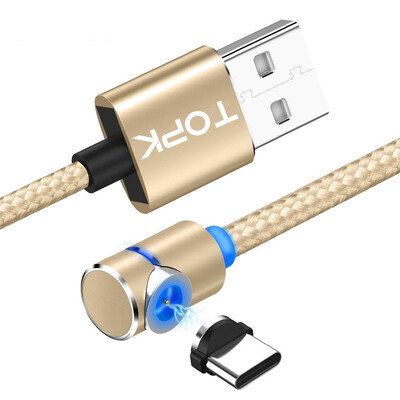 

TOPK L-Line1 1m 90 Degree L Type Magnetic Cable USB Type C Nylon Braided LED Indicator Type-C Cable For USB C Devices