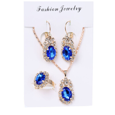 

Fashion Blue Crystal Stone Wedding Jewelry Sets For Brides Silver Color Necklace Set For Women