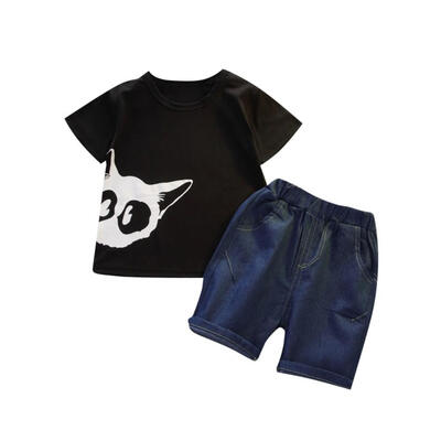 

Summer Baby Boys Short Sleeve Cartoon Animal Print Tops Blouse T-shirtDdenim Shorts Casual Outfits Sets 6M-4T