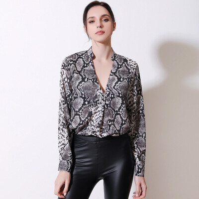

Women Sexy Long Sleeve Chiffon Leopard Print Turned Collar Lady Office Casual Shirt Loose Tops Blouses