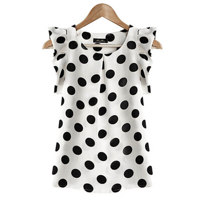 

Summer Womens Ladies Chiffon Puffed Short Sleeve Blouse Dot Print Top Blouse
