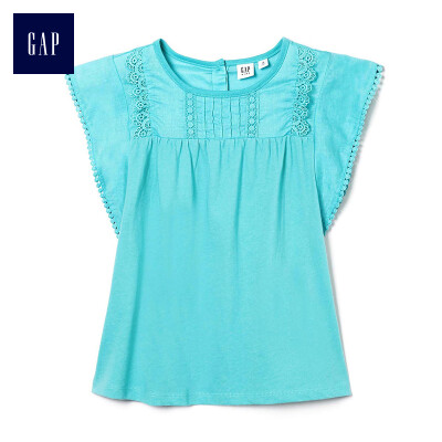 

GAP flagship store girls round neck embroidery ruffled top 335147 powder green XS