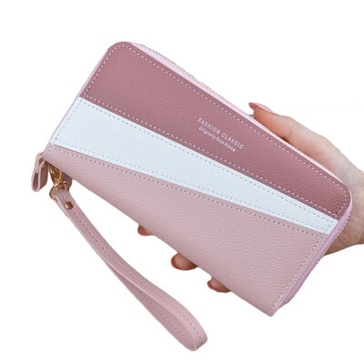 

Women Color Block Double Zipper Long Wallet Faux Leather Money Card Holder Purse