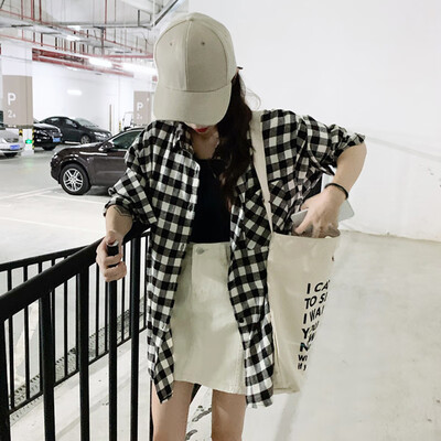 

Women Vintage Plaid Print Lapel Shirt Loose Single-breasted Long Sleeve Elegant Blouse