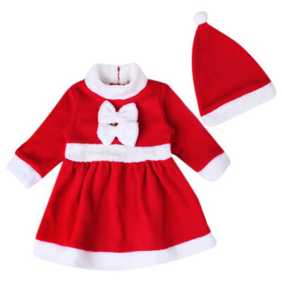 

2020 Autumn Winter Baby Girl Christmas Dress Long Sleeve Baby Casual Tutu Sundress Hat Clothes Set