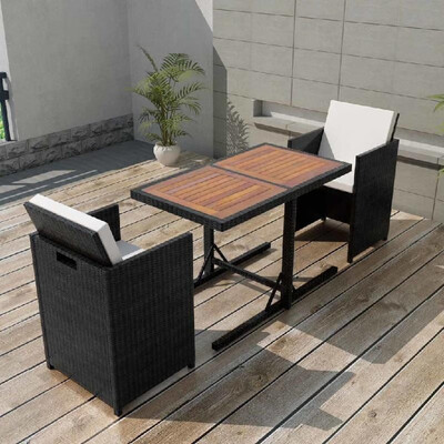 

Outdoor Dining Set Seven Pieces Poly Rattan Black