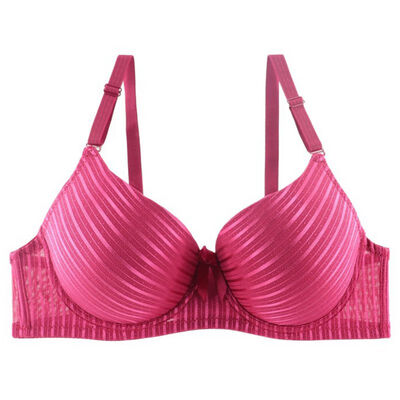 

Women Bra Sexy Lingerie Push-up Deep V Plus Size Stripe Glossy Bow With Steel Ring Adjustable Bra