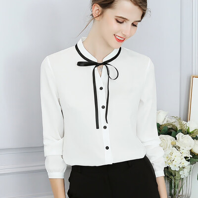 

Office Ladies Blouse Fashion Long Sleeve Blouses Shirt Bow Slim Female Lace up Shirt Tunic Casual Tops Spring Autumn Blusas T8