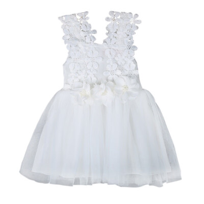 

High Quality Cute Baby Girl Party Pearl Lace Tulle Flower Gown Fancy Princess Dress Sundress Lovely Kids Dresses