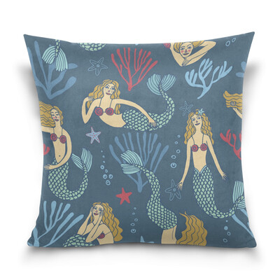 

ALAZA Throw Pillow Cover 16 X 16 inch Christmas Gift Cushion Cover with Mermaids Pattern Printed Pillowcase