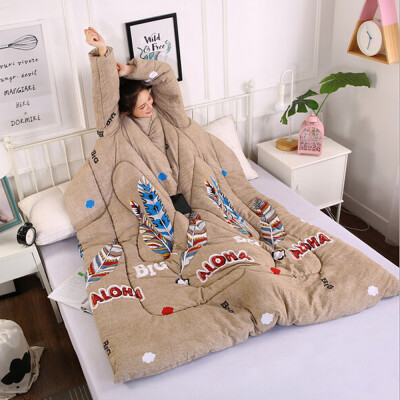 

Gobestart Multifunction Lovers Winter Warm Long Sleeve O-Neck Suit Print Thicken Blanket