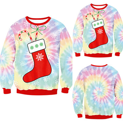 

Tailored Womens Christmas Sock Christmas Crutches Print Long Sleeves Tops Blouse Sweater
