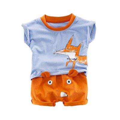 

Toddler Baby Boys 2pcs Summer Outfits Cartoon FOX Print Short Sleeve T-shirt TopsShorts Casual Sets