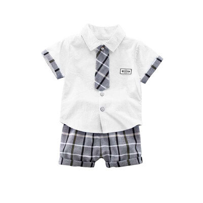 

New children suit baby boys clothes with tie short-sleeved shirt short sleeveplaid shorts 2pcs