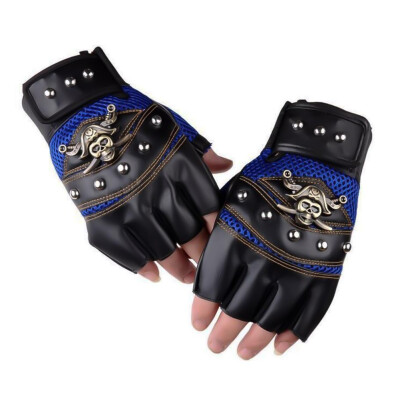 

1 Pair Steampunk Skulls Rivet Leather Fingerless Gloves Men Hip Hop Women&39S Gym Gloves Half Finger