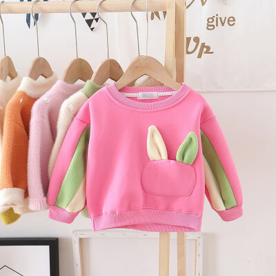 

Children Hoodies Sweatshirts Winter Baby Girls Color Matching Sweater Long Sleeves Casual Lapel Plus Velvet Sweet Tops