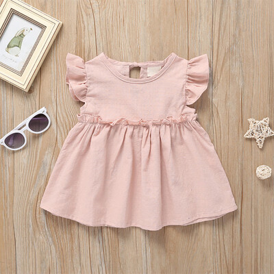 

Summer Baby Girls Flare Sleeve Dresses Brief Style Solid Print Sleeveless Dress Kids Toddler Girl Princess Dress
